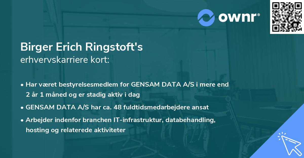 Birger Erich Ringstoft's erhvervskarriere kort