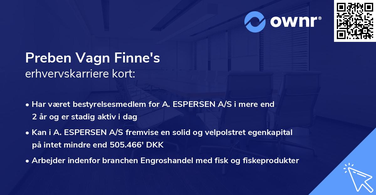 Preben Vagn Finne's erhvervskarriere kort