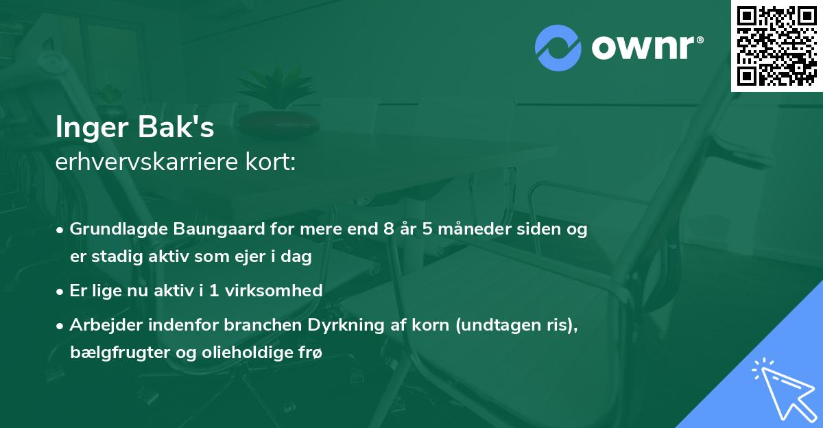 Inger Bak's erhvervskarriere kort