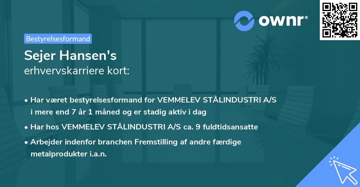 Sejer Hansen's erhvervskarriere kort