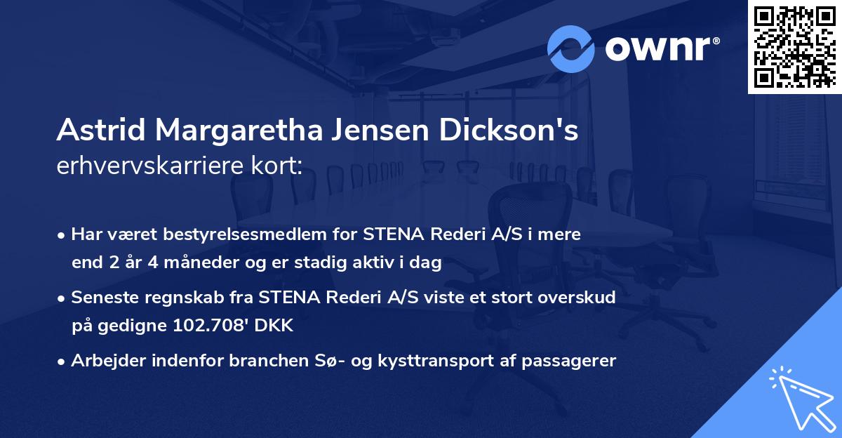 Astrid Margaretha Jensen Dickson's erhvervskarriere kort