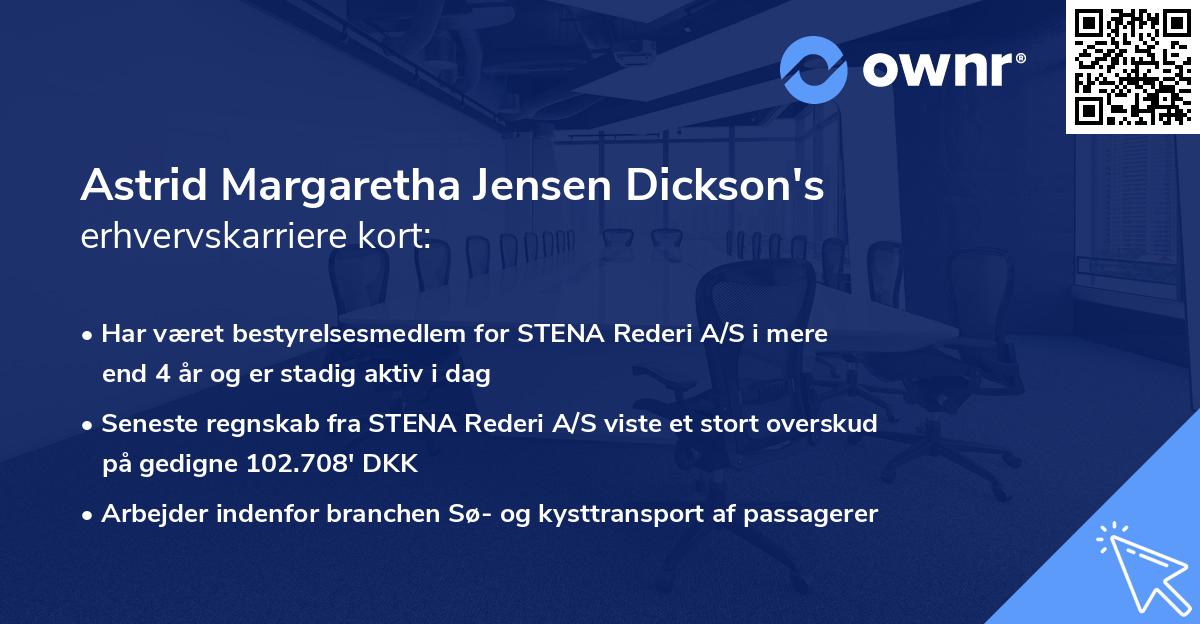 Astrid Margaretha Jensen Dickson's erhvervskarriere kort