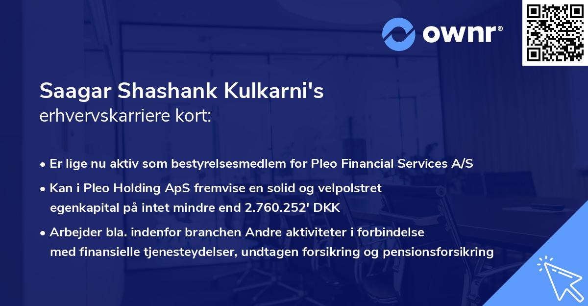 Saagar Shashank Kulkarni's erhvervskarriere kort