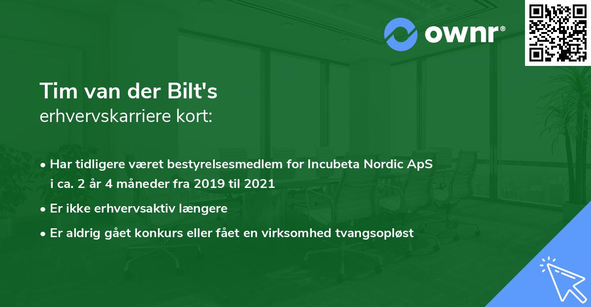 Tim van der Bilt's erhvervskarriere kort