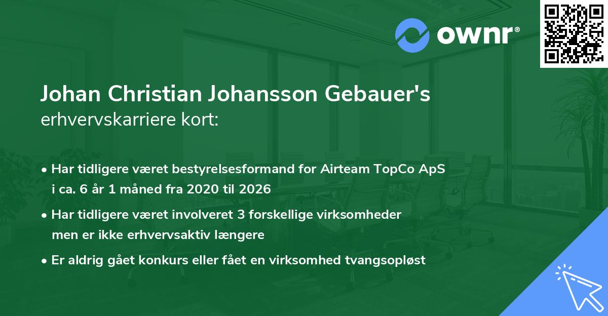 Johan Christian Johansson Gebauer's erhvervskarriere kort