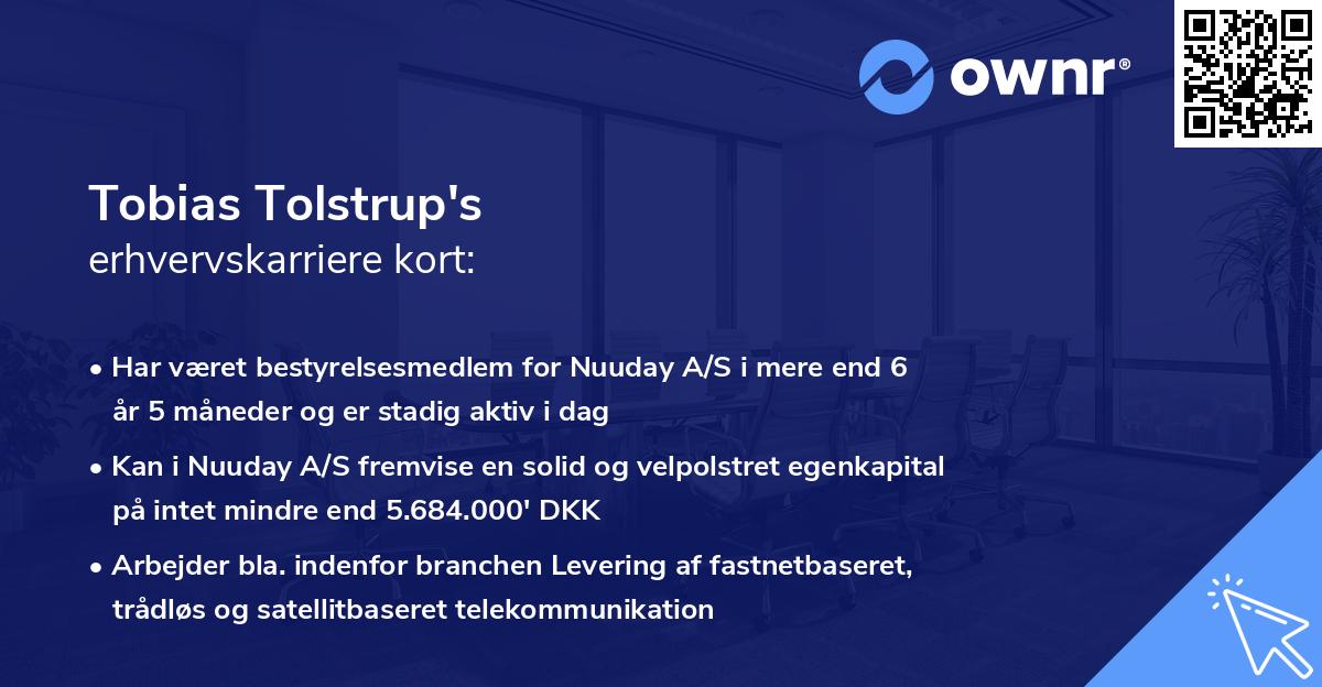 Tobias Tolstrup's erhvervskarriere kort