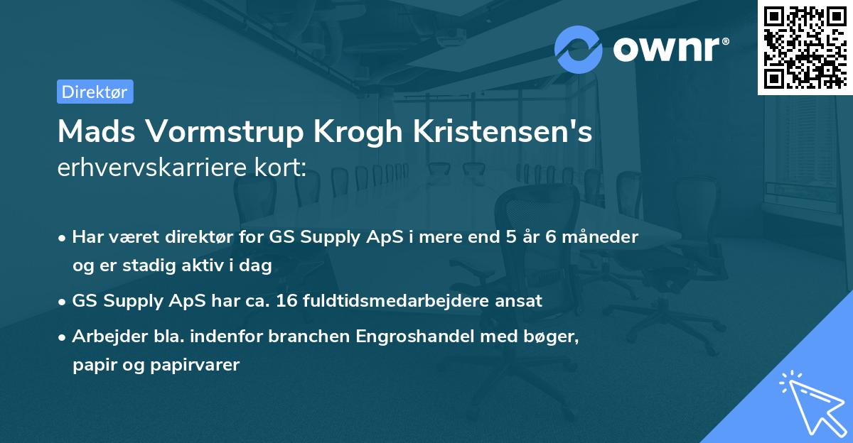 Mads Vormstrup Krogh Kristensen's erhvervskarriere kort