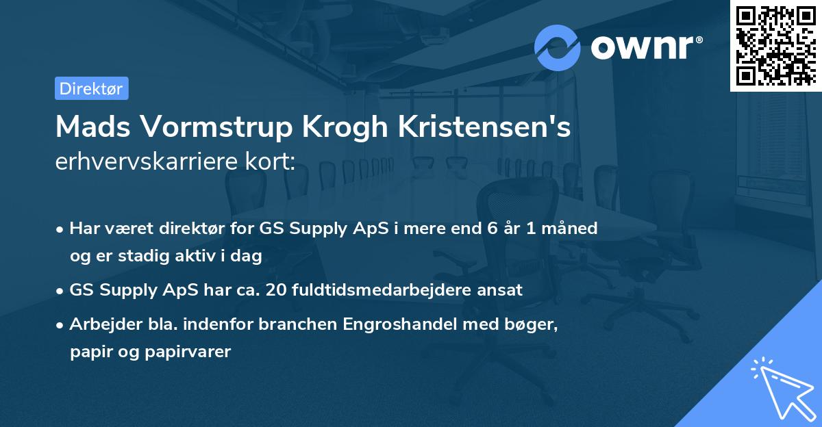 Mads Vormstrup Krogh Kristensen's erhvervskarriere kort