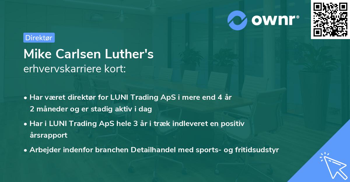 Mike Carlsen Luther's erhvervskarriere kort