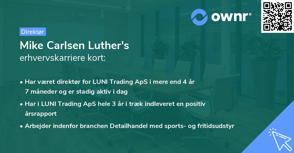 Mike Carlsen Luther's erhvervskarriere kort
