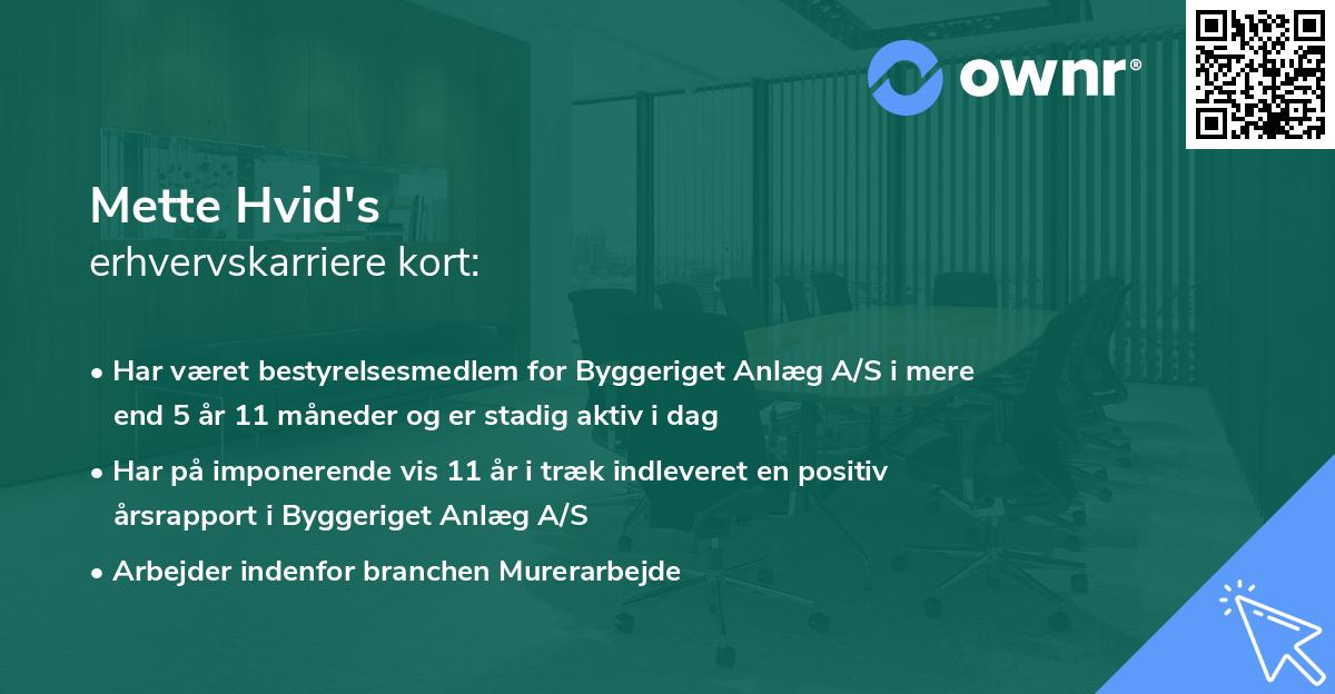 Mette Hvid's erhvervskarriere kort