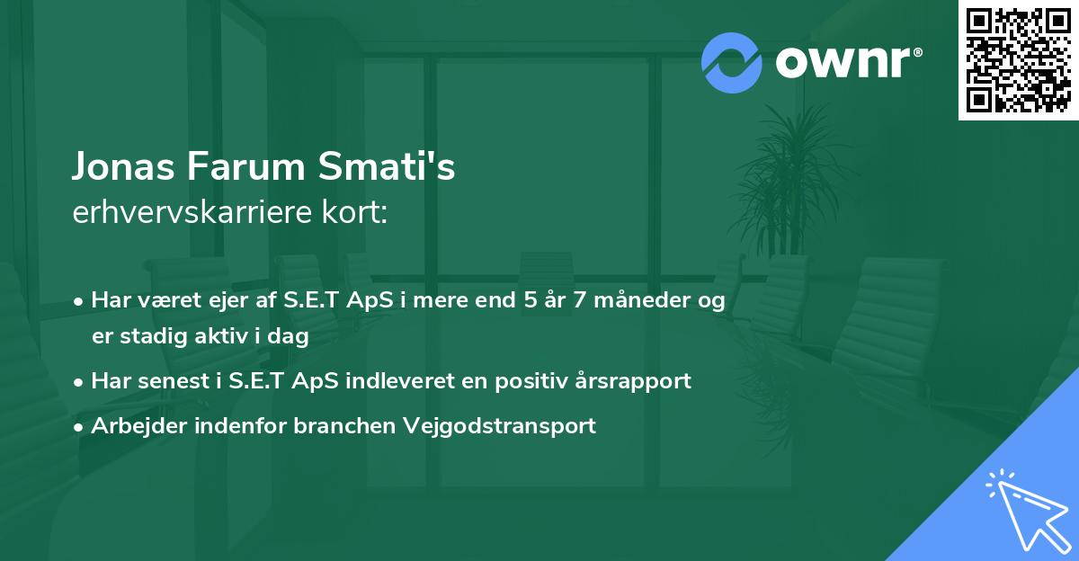 Jonas Farum Smati's erhvervskarriere kort