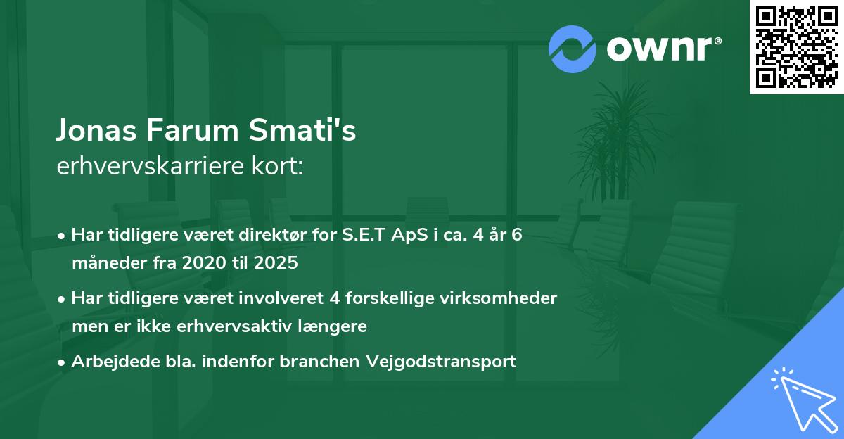 Jonas Farum Smati's erhvervskarriere kort