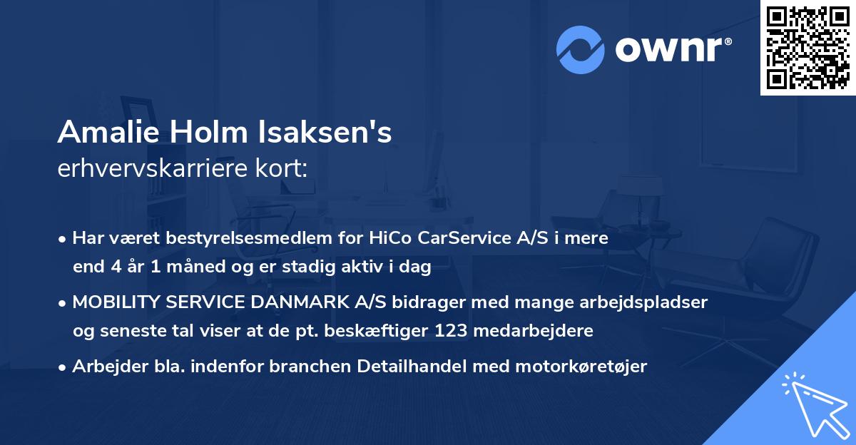 Amalie Holm Isaksen's erhvervskarriere kort