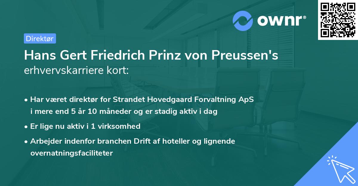 Hans Gert Friedrich Prinz von Preussen's erhvervskarriere kort