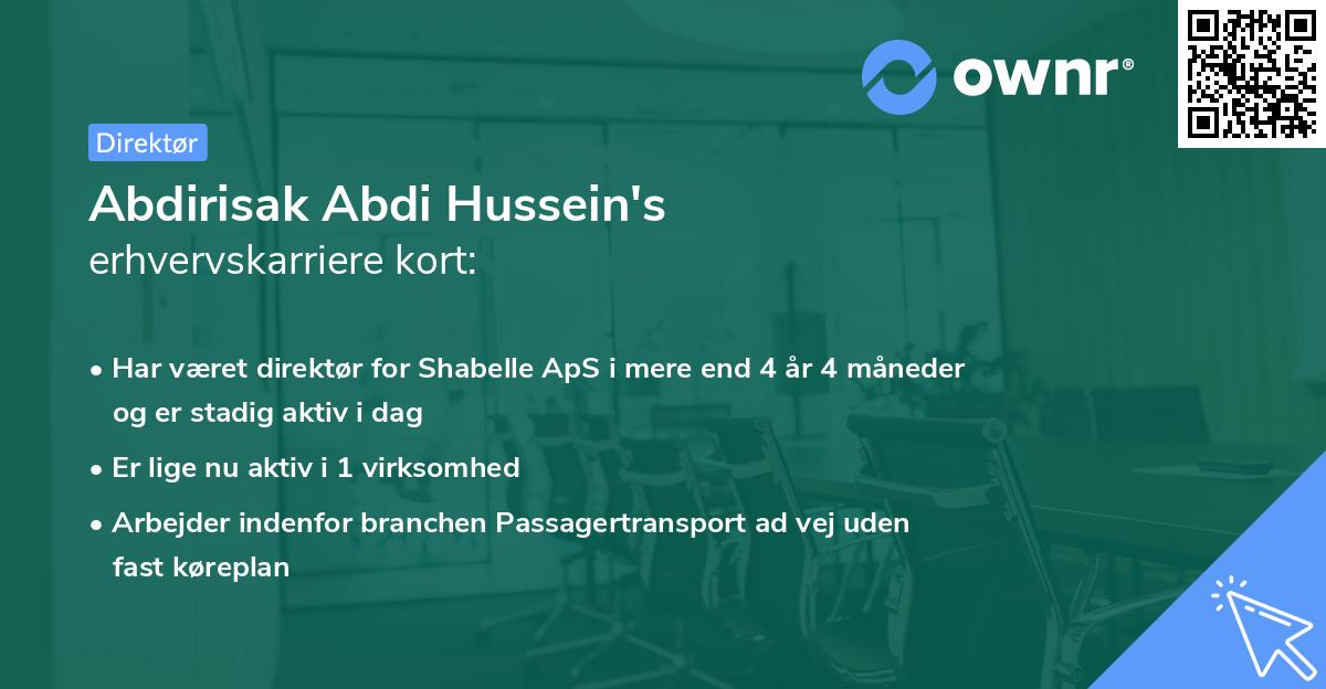Abdirisak Abdi Hussein's erhvervskarriere kort