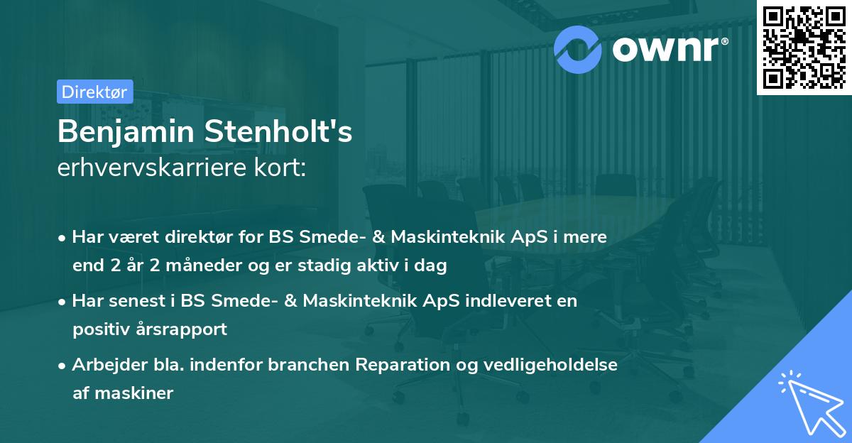 Benjamin Stenholt's erhvervskarriere kort