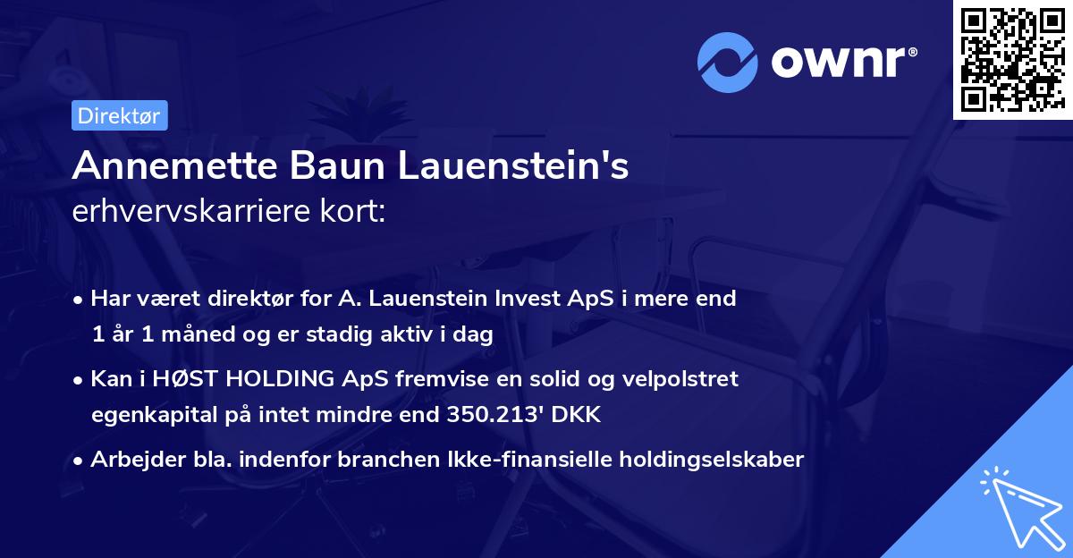 Annemette Baun Lauenstein's erhvervskarriere kort