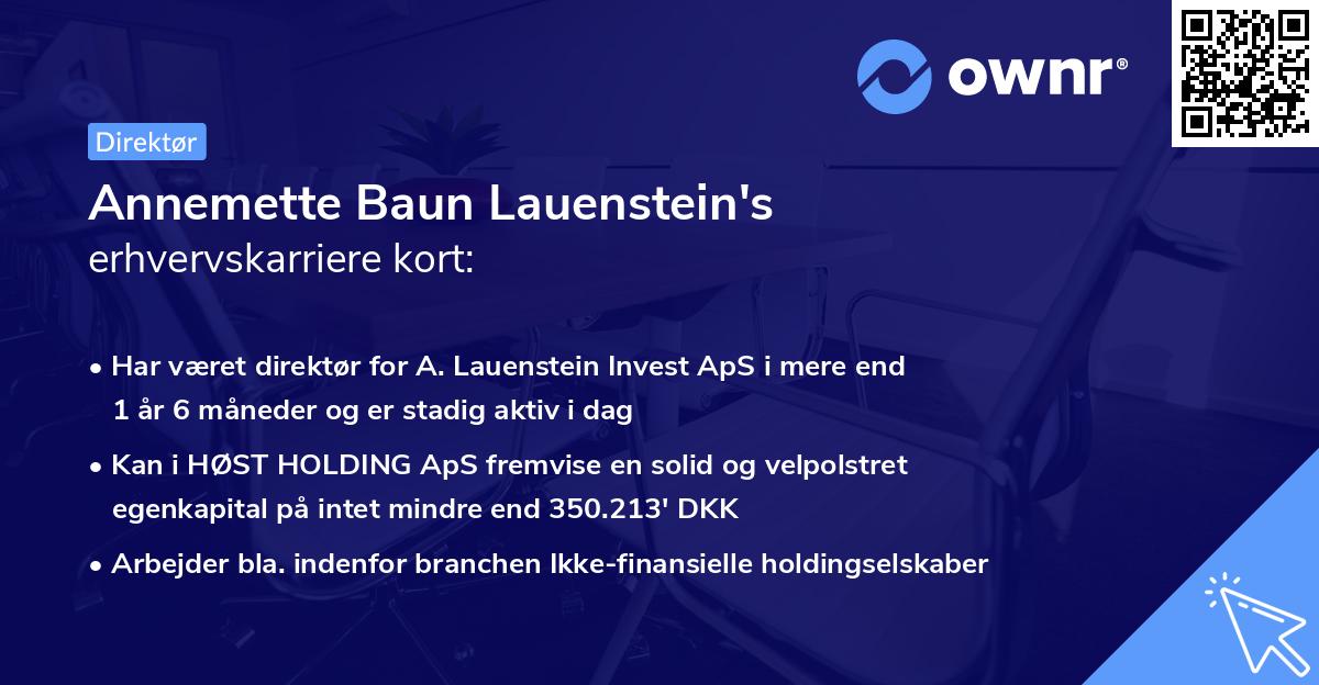 Annemette Baun Lauenstein's erhvervskarriere kort