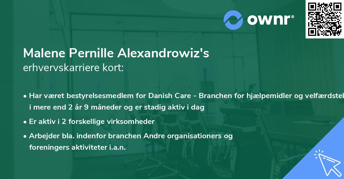 Malene Pernille Alexandrowiz's erhvervskarriere kort