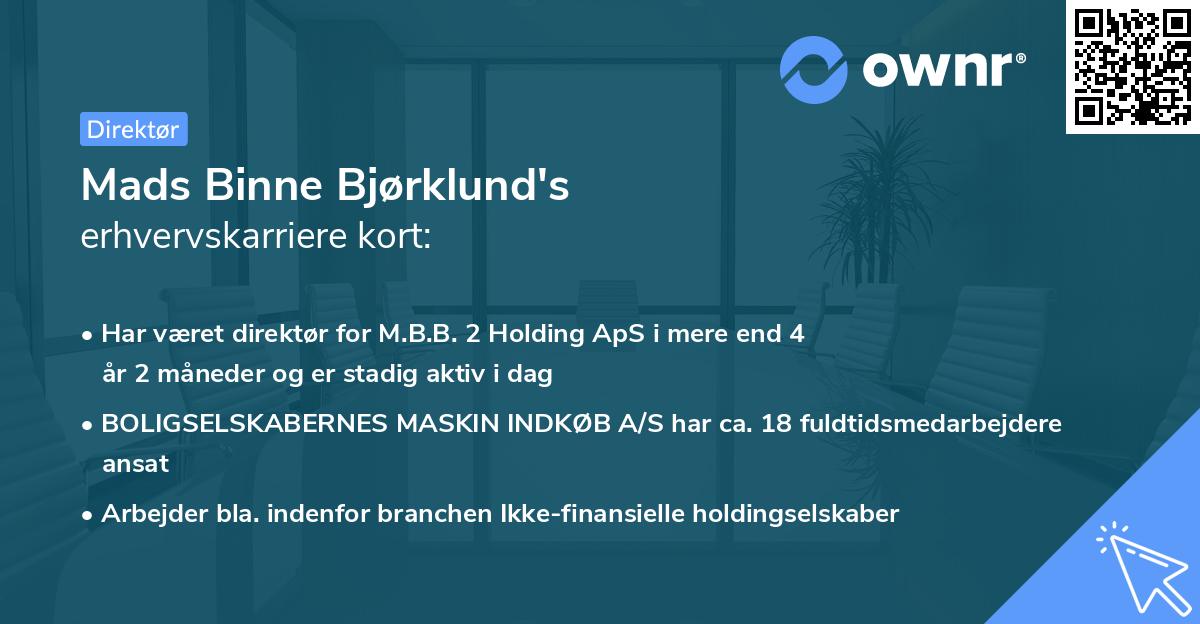 Mads Binne Bjørklund's erhvervskarriere kort