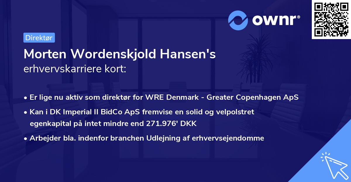 Morten Wordenskjold Hansen's erhvervskarriere kort