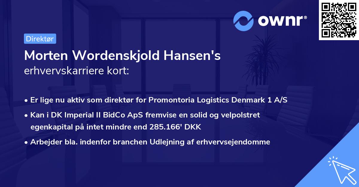 Morten Wordenskjold Hansen's erhvervskarriere kort