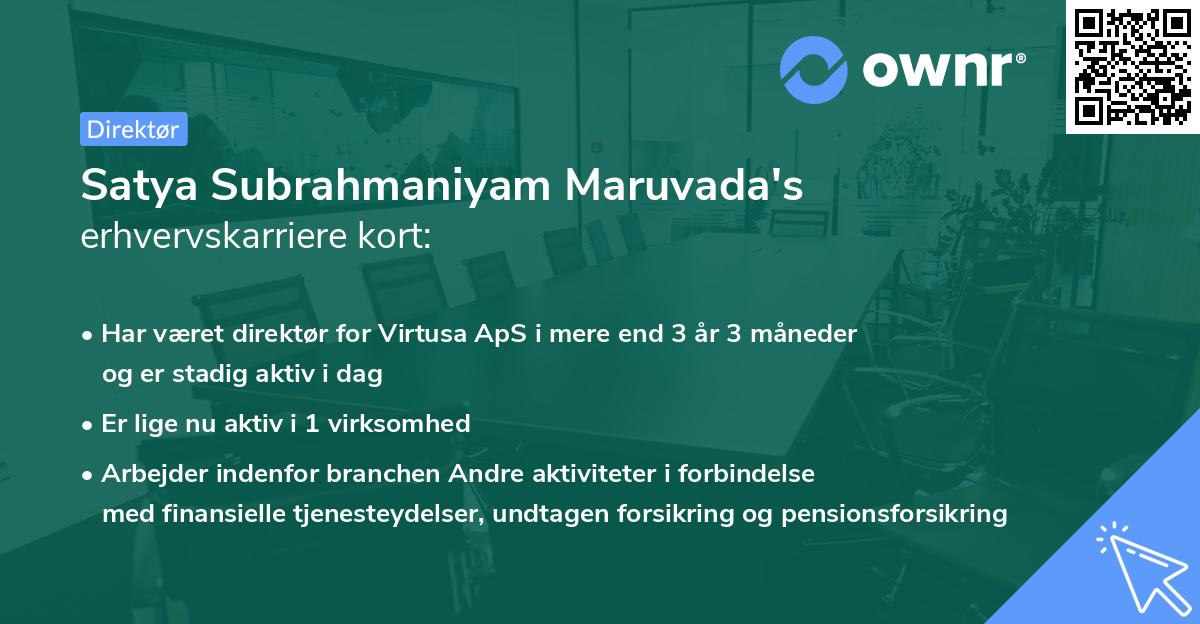 Satya Subrahmaniyam Maruvada's erhvervskarriere kort