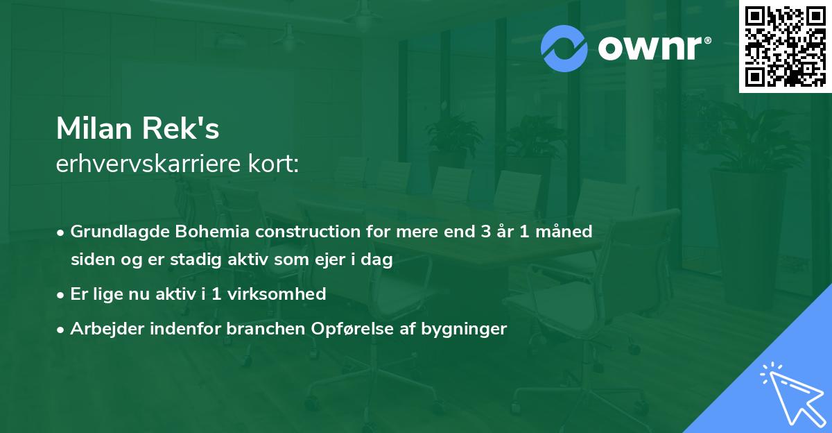 Milan Rek's erhvervskarriere kort