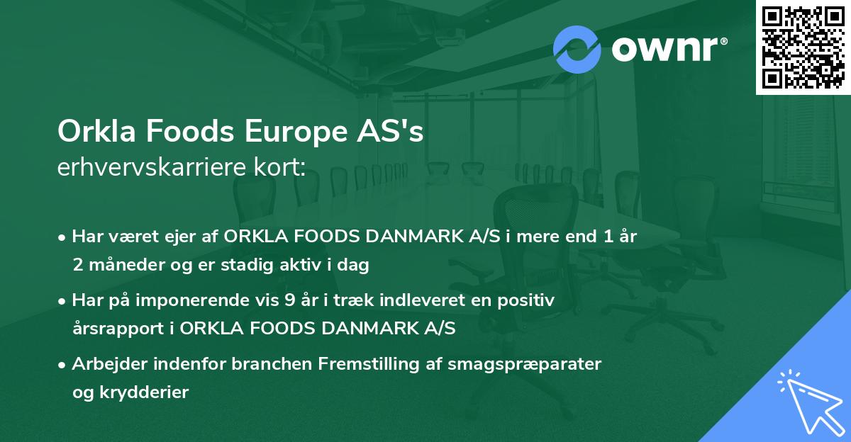 Orkla Foods Europe AS's erhvervskarriere kort