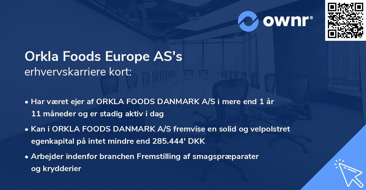 Orkla Foods Europe AS's erhvervskarriere kort