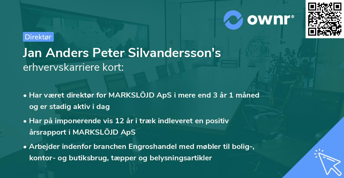 Jan Anders Peter Silvandersson's erhvervskarriere kort