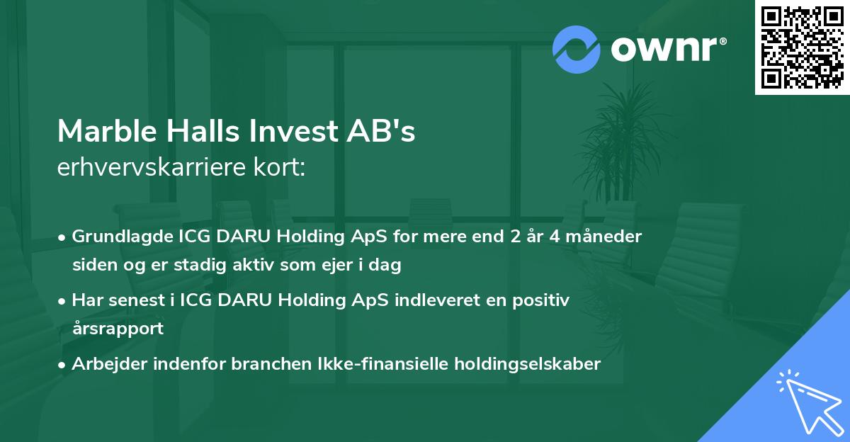 Marble Halls Invest AB's erhvervskarriere kort