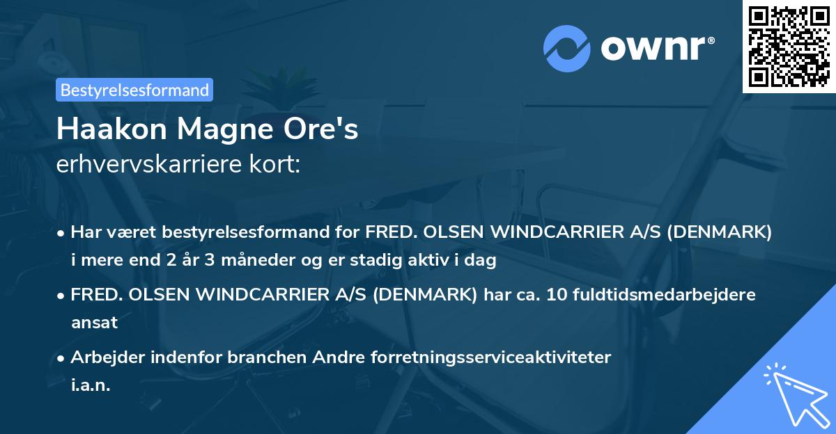 Haakon Magne Ore's erhvervskarriere kort