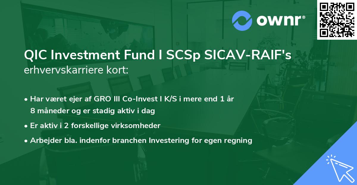 QIC Investment Fund I SCSp SICAV-RAIF's erhvervskarriere kort