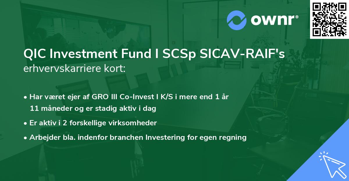QIC Investment Fund I SCSp SICAV-RAIF's erhvervskarriere kort