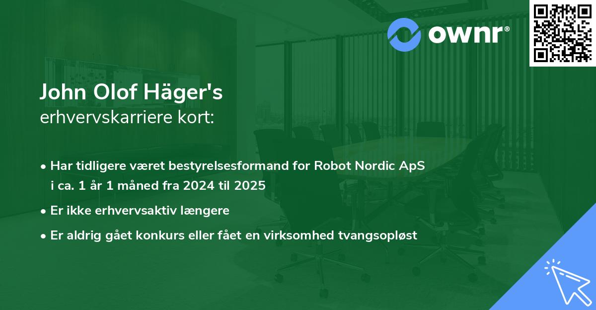 John Olof Häger's erhvervskarriere kort