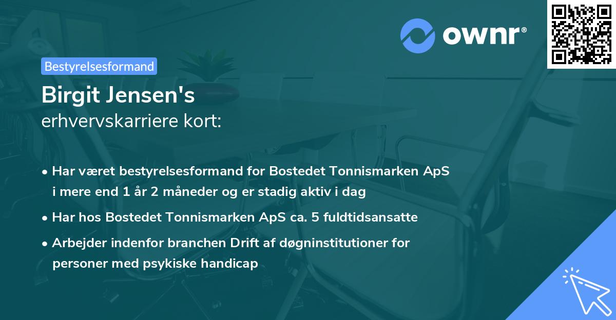 Birgit Jensen's erhvervskarriere kort