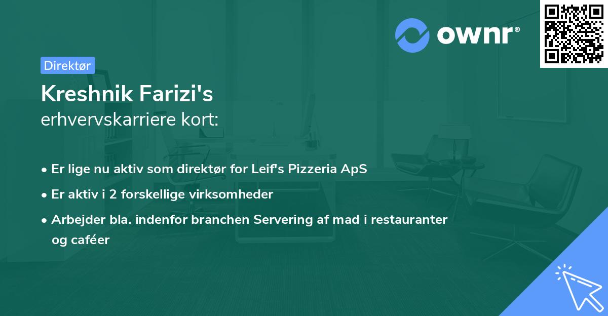 Kreshnik Farizi's erhvervskarriere kort