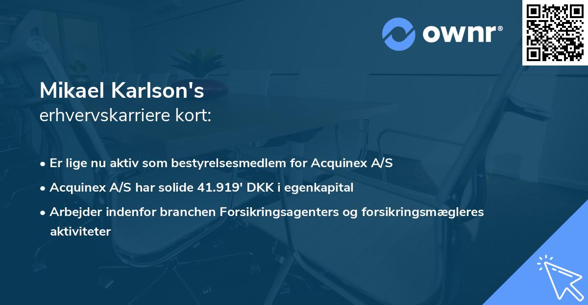 Mikael Karlson's erhvervskarriere kort