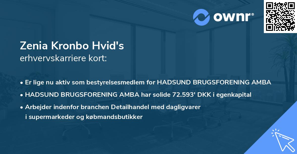 Zenia Kronbo Hvid's erhvervskarriere kort