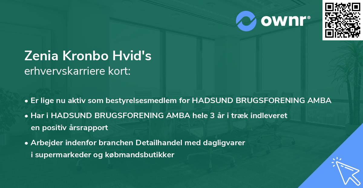 Zenia Kronbo Hvid's erhvervskarriere kort