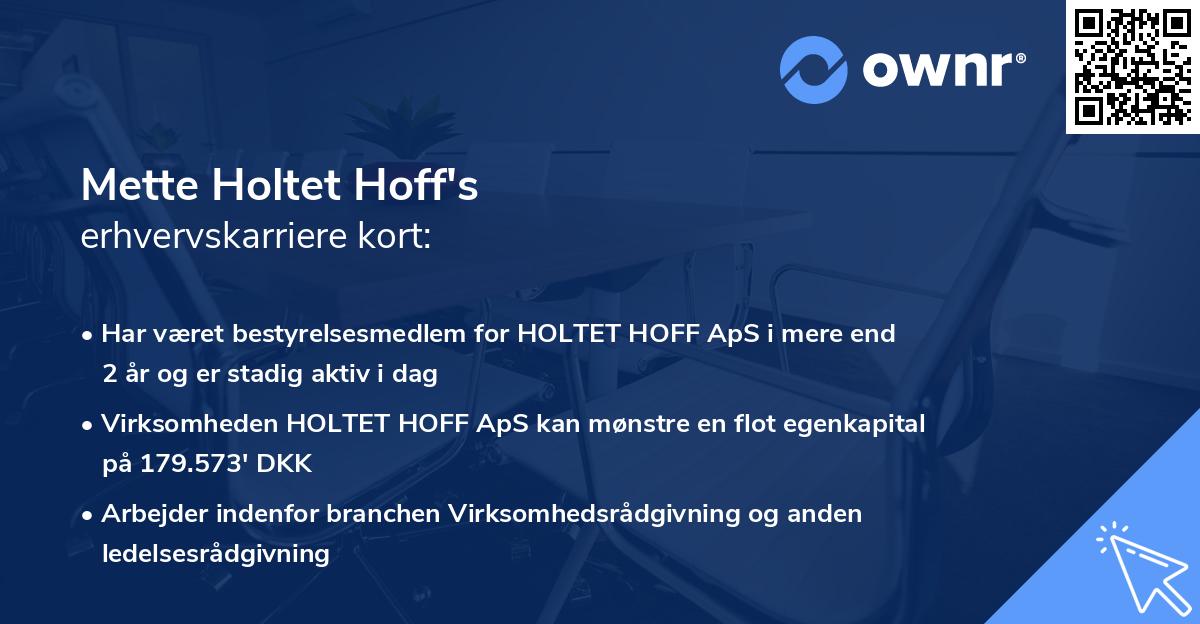 Mette Holtet Hoff's erhvervskarriere kort