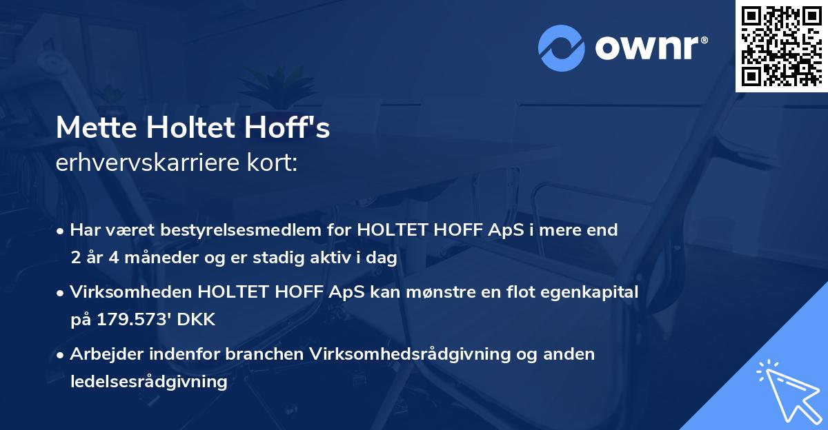 Mette Holtet Hoff's erhvervskarriere kort
