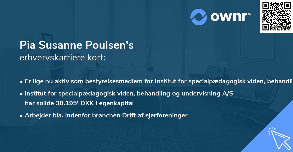 Pia Susanne Poulsen's erhvervskarriere kort