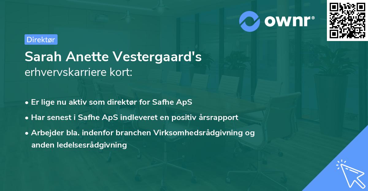 Sarah Anette Vestergaard's erhvervskarriere kort