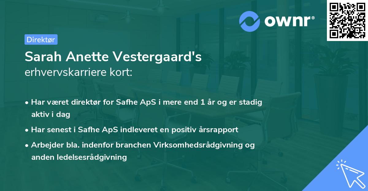 Sarah Anette Vestergaard's erhvervskarriere kort