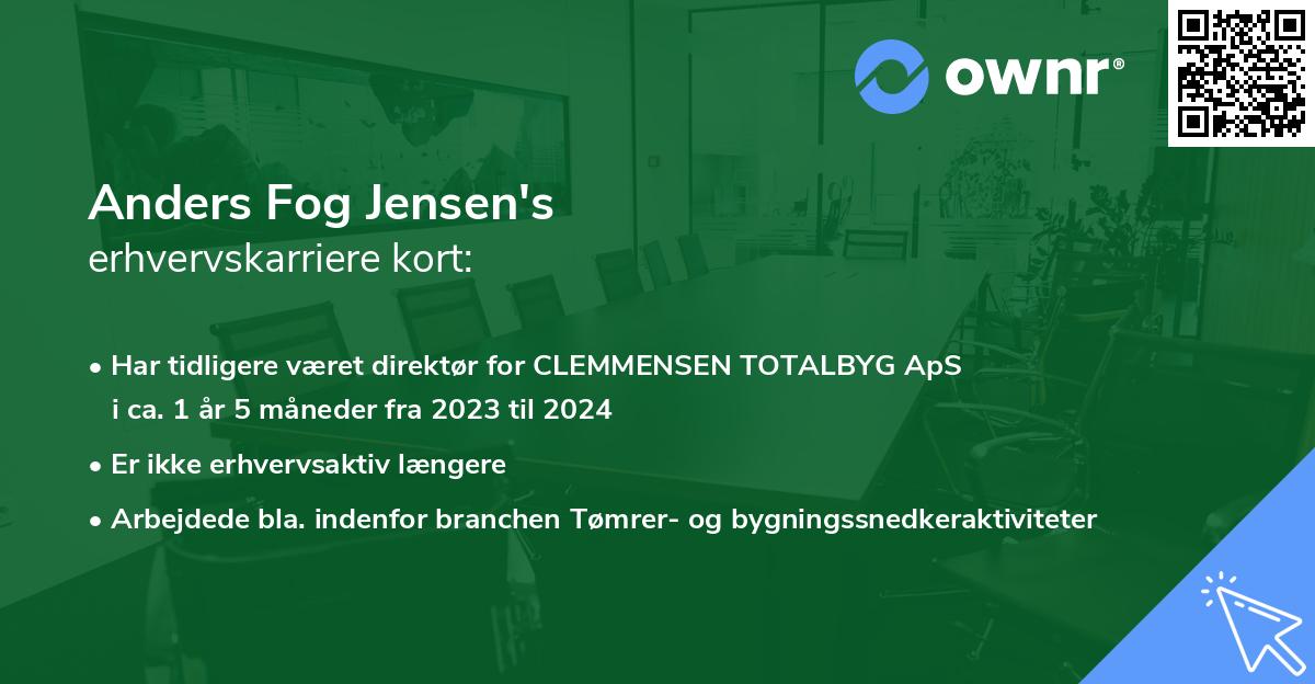 Anders Fog Jensen's erhvervskarriere kort