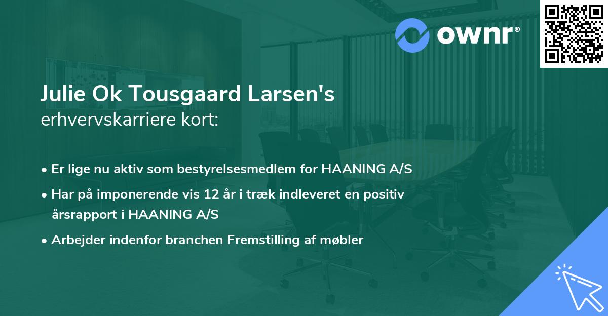 Julie Ok Tousgaard Larsen's erhvervskarriere kort