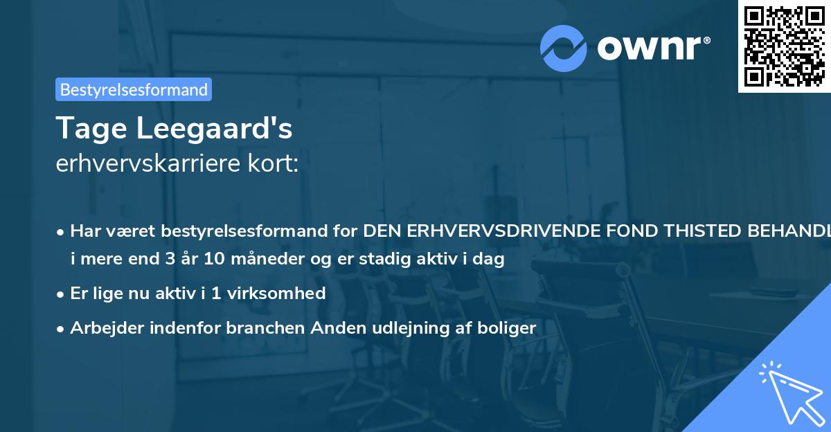 Tage Leegaard's erhvervskarriere kort
